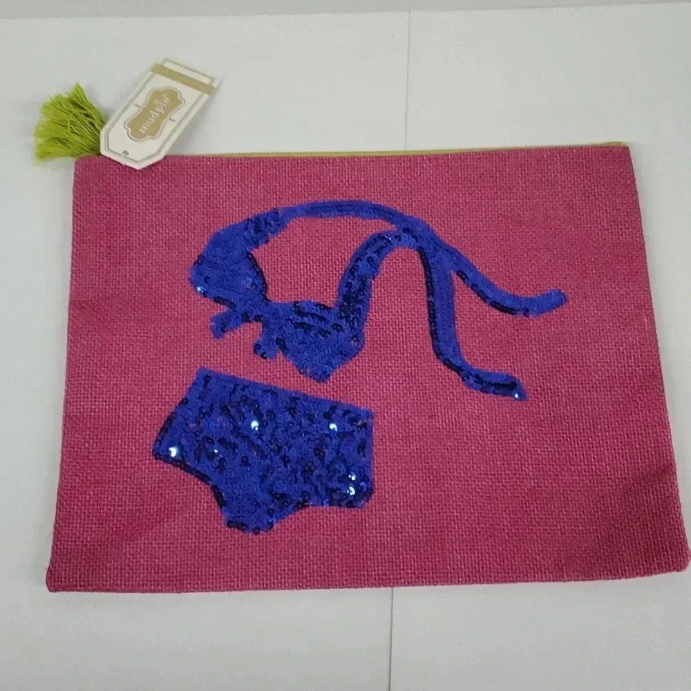Mud Pie Sequin Bikini Dazzle Carry All Case Swimsuit, Pink‎ NWT